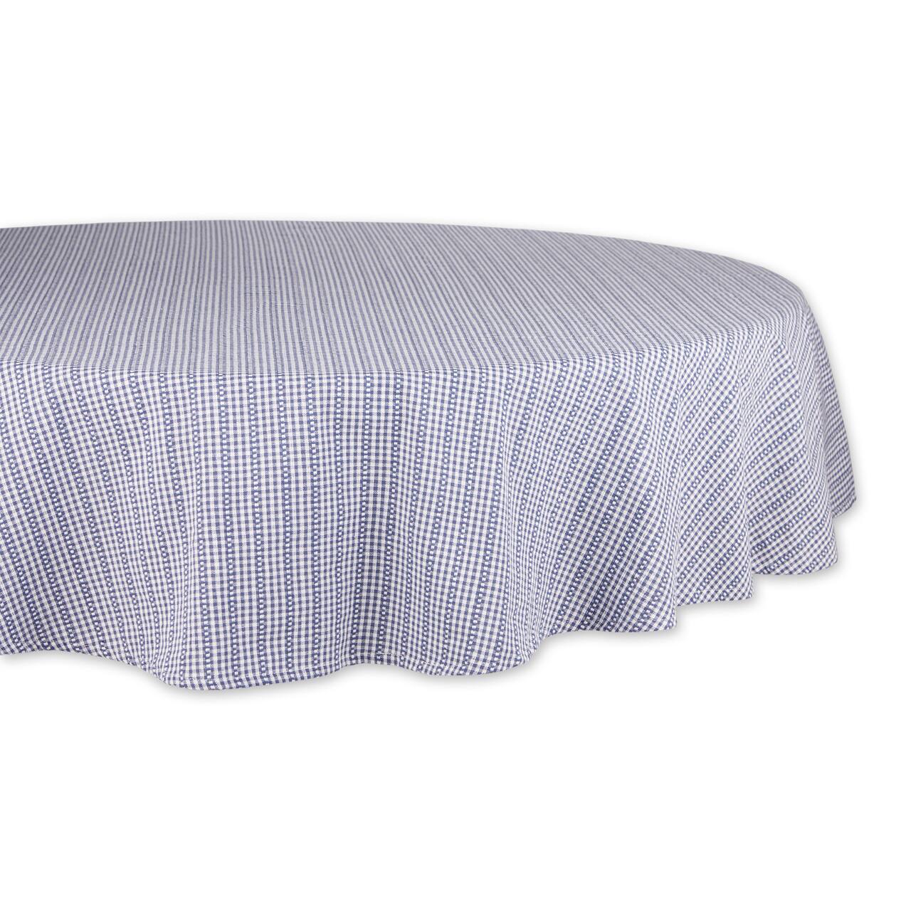 French Blue Farmhouse Gingham Tablecoth 70" Round